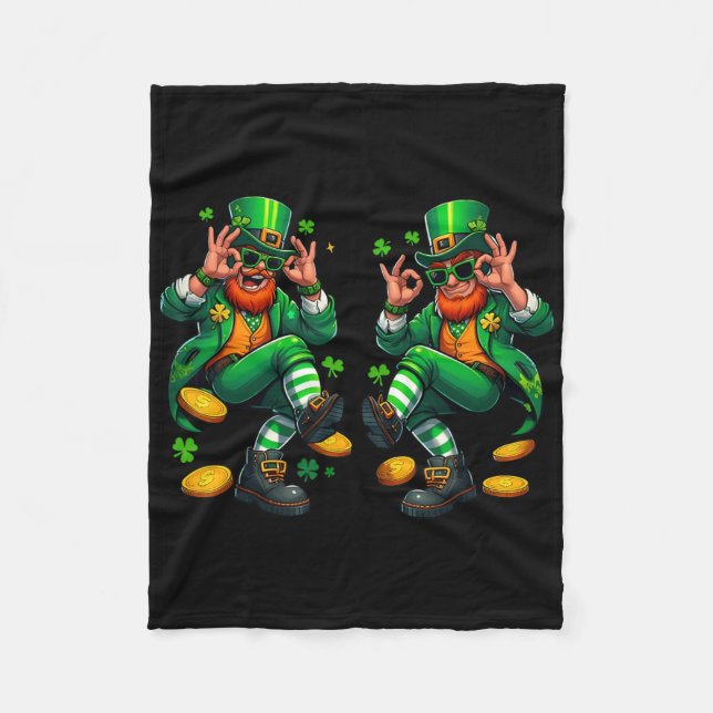 Rolig Leprechaun Griddy-dans St Patrick's Day Kruk Fleecefilt (Framsidan)