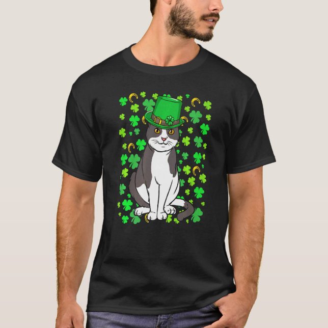 Rolig Leprechaun Katt Shamrock St Patrick S Dag 20 T Shirt (Framsida)