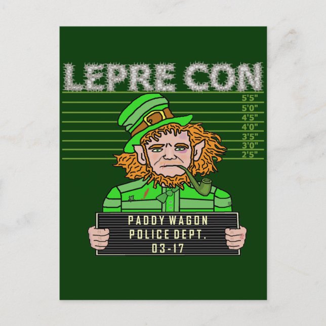 Rolig Leprechaun Leprecon Mugshot Vykort (Framsida)