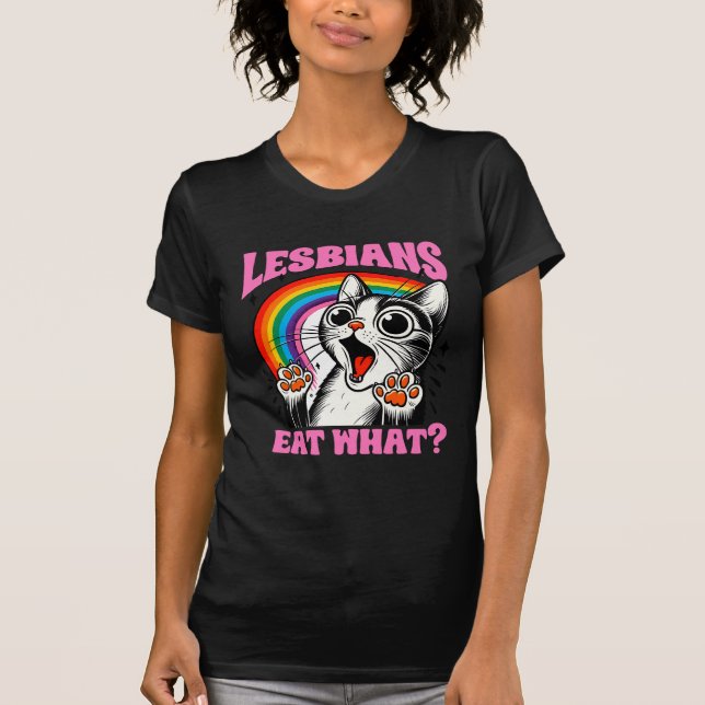 Rolig lesbisk katt regnbågströja – Lesbiska äter v T Shirt (Framsida)