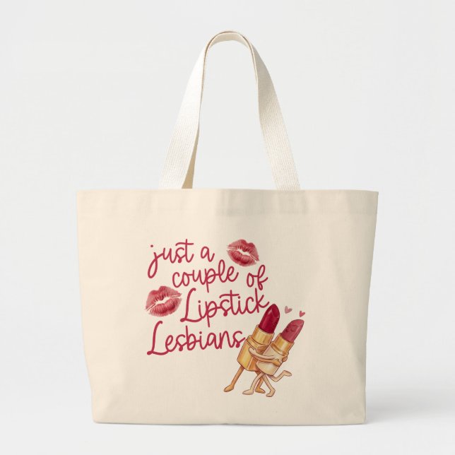 Rolig Lesbisk Stor Handväsk Lipstick Par Present Jumbo Tygkasse (Framsidan)