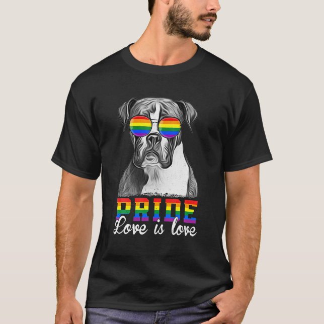Rolig LGBT Pride Kärlek Är Kärlek Boxerhund T Shirt (Framsida)