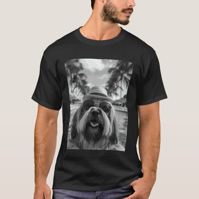 Rolig Lhasa Apso Selfie Hund Sommar Lov T Shirt (Framsida)