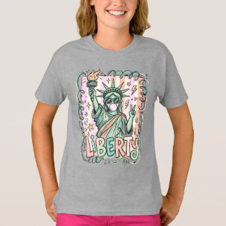 Rolig Liberty Statue Bubble Gum Patriotisk T Shirt