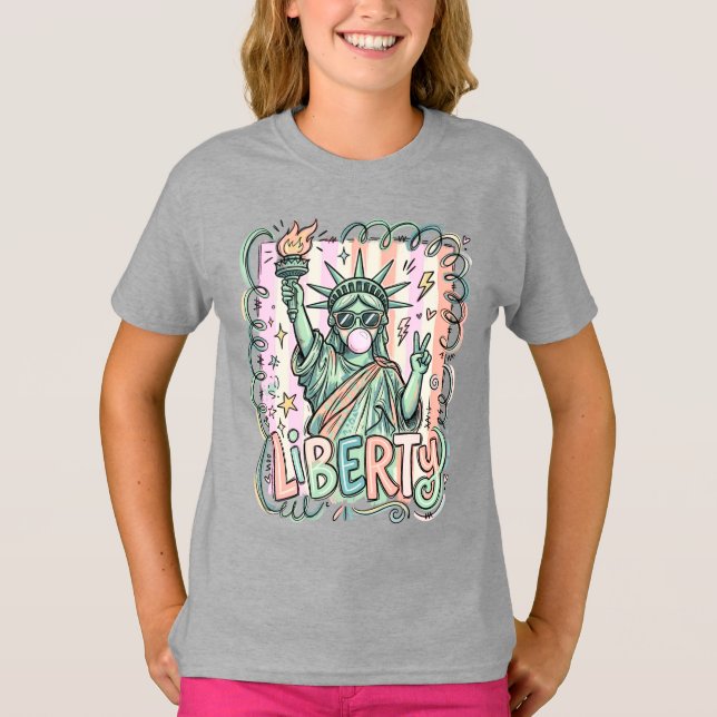Rolig Liberty Statue Bubble Gum Patriotisk T Shirt (Framsida)