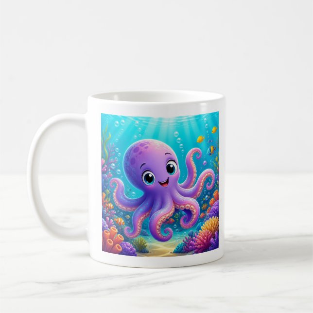 Rolig lila bläckfisk kaffemugg (Vänster)