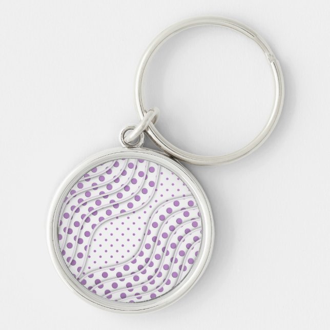 Rolig lila prickig design rund silverfärgad nyckelring (Framsidan)