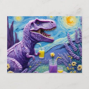 Rolig lila T-Rex med lemonadfanta  Vykort