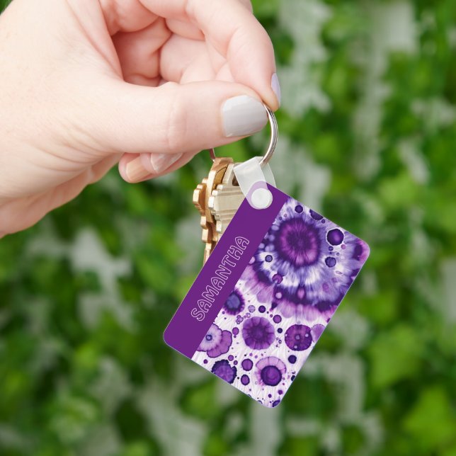 Rolig lila violett rosa batikcirklar konst mönster nyckelring (Hand)
