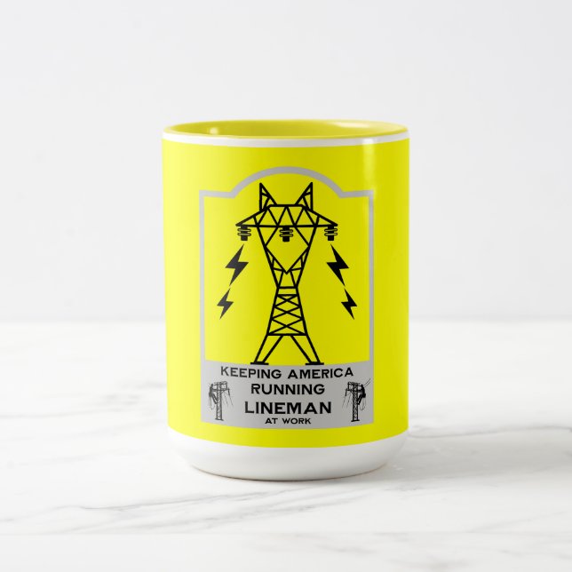 Rolig Lineman-mugg – Kraftlinemanpresent – Elektri Två-Tonad Mugg (Center)
