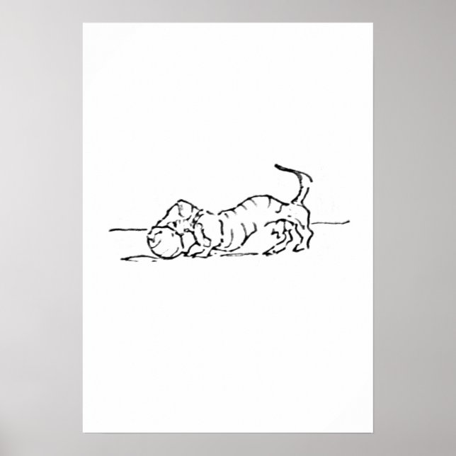 Rolig Linje Konst Korv Hund Poster (Framsidan)