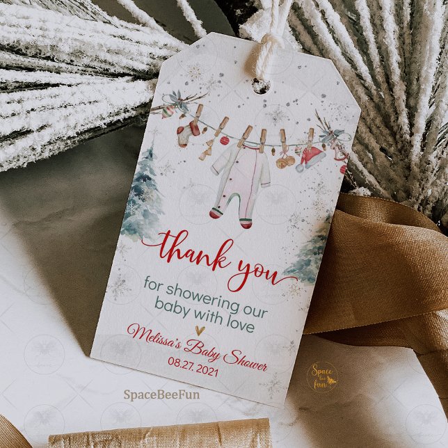 Rolig liten babykalas presentetikett (Merry Little Baby Shower, gift favor tags, holiday baby shower, Christmas baby shower, winter baby s)