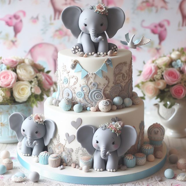 ROlig Liten Elefanter Lagkaka (Baby Elephants Baby Shower Invitation)