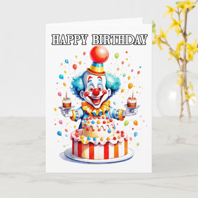 Rolig liten födelsedagsfestclown kort (Gul blomma)