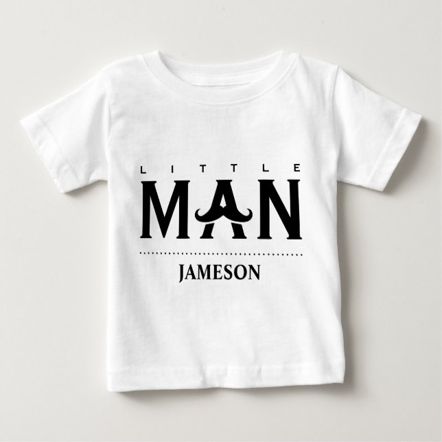 Rolig Liten Man Anpassat Namn Mustasch T Shirt (Framsida)