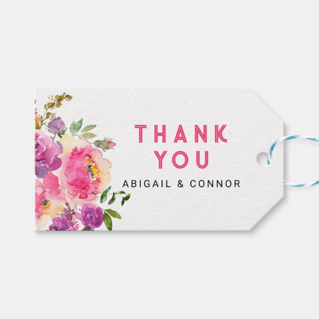 Rolig Livlig Violett Fuchsia Blommig Presentetikett (Framsidan (Horisontell))