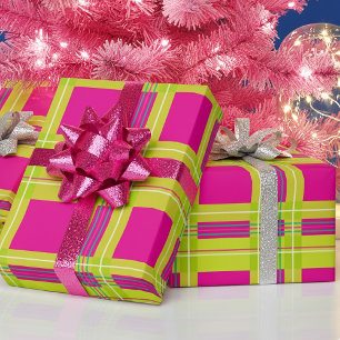 Rolig ljus tartan-rutig Hot Pink jul Presentpapper
