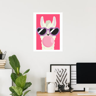 Rolig Llama-affisch med bubbelgum för barnrum Poster