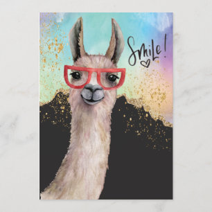 Rolig Llama Glitter Watercolor Bröllop Uppfyllt Se Inbjudningar