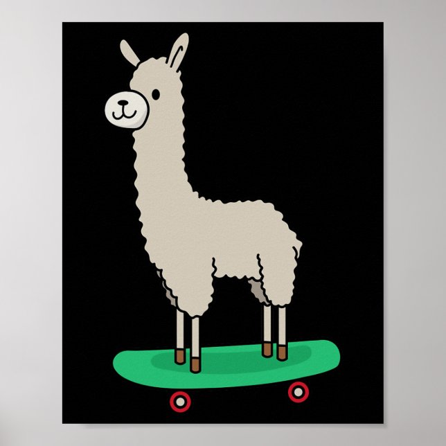 Rolig Llama Skateboard Skateboarding Alpaca Llama  Poster (Framsidan)