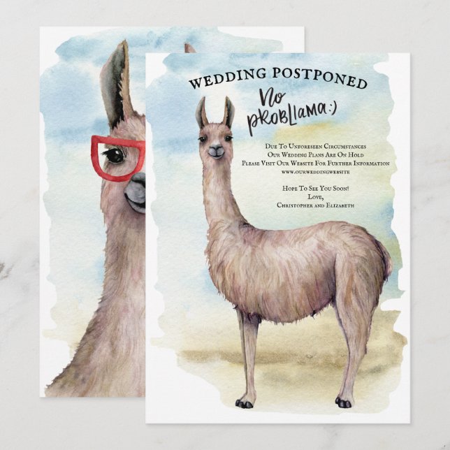 Rolig Llama Watercolor Bröllop Uppställt Inbjudningar (Fram/baksida)