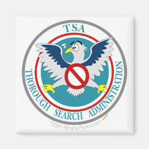 Rolig logotyp för TSA med tecknadörnen Magnet