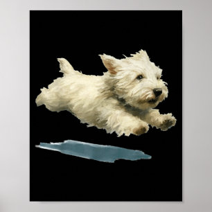 Rolig löpande hund konsttryck söt Westie hund _1 Poster
