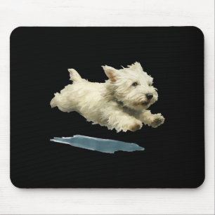 Rolig löpande hund konsttryck söt westie hund musmatta
