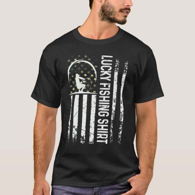 Rolig Lucky Fishing För Fiske T-shirt (Framsida)