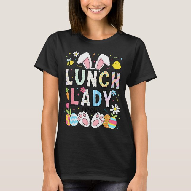 Rolig Lunchdam Bunny Cafeteria Glad påskdag T Shirt (Framsida)