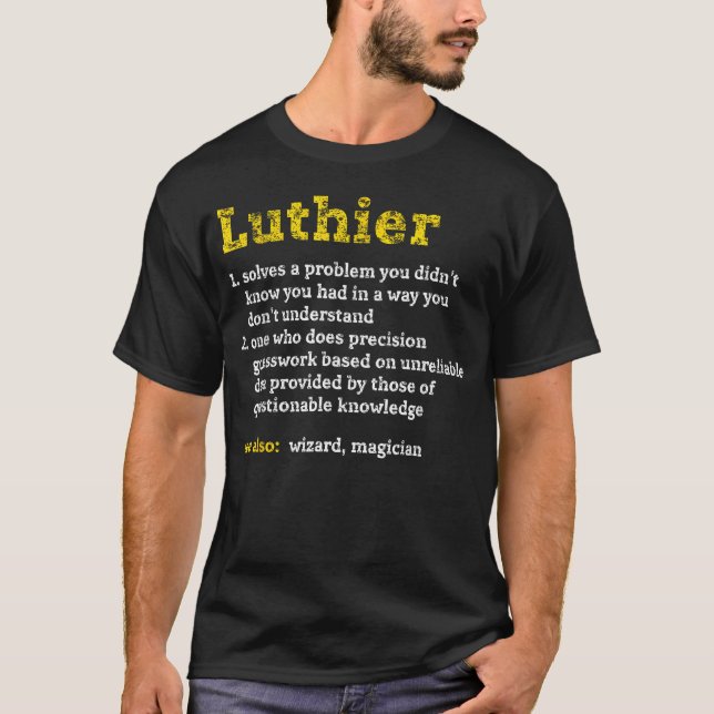 Rolig Luthier-ordbok Definition Merch Svart T Shirt (Framsida)