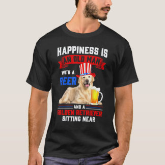 Rolig Lycka Är En Gammal Man Med En Öl Och En Go T Shirt
