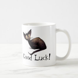Rolig lycklig svart kattkonst för lycka till kaffemugg