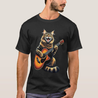 Rolig Maine Coon Katt som Spelar Gitarr Design för T Shirt