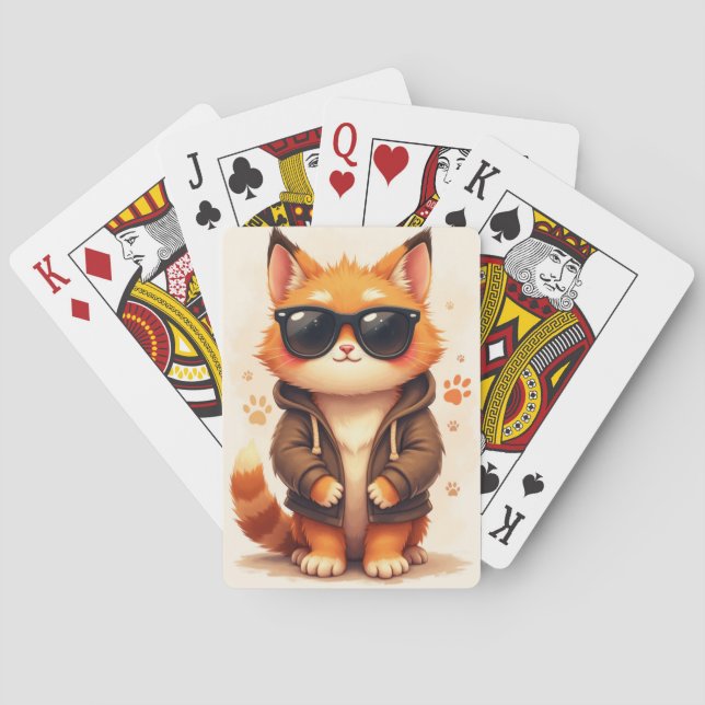 Rolig Maine Coon Kawaii Katt Casinokort (Baksidan)