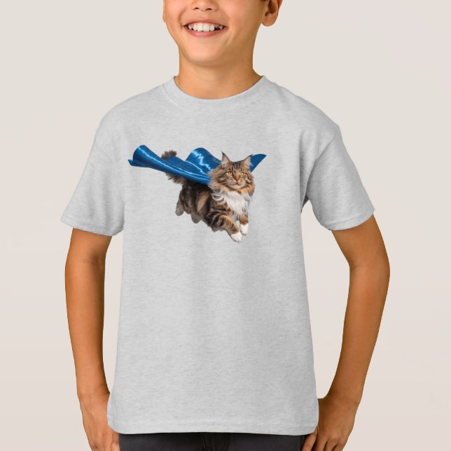 Rolig Maine Coon Superhjälte Barn T-Shirt (Framsida)