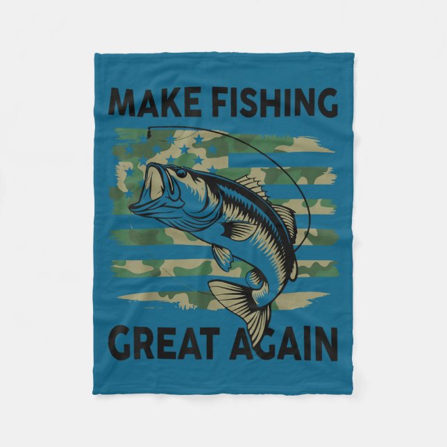 Rolig Make Fishing Great Again Kamouflage B Fisk A Fleecefilt (Framsidan)