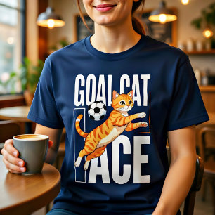Rolig Mål Katt Fotboll T-shirt – Present till Fotb