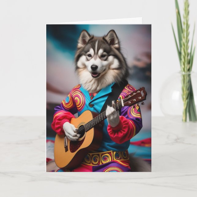 Rolig Malamute Rockstjärna Kort (Framsida)