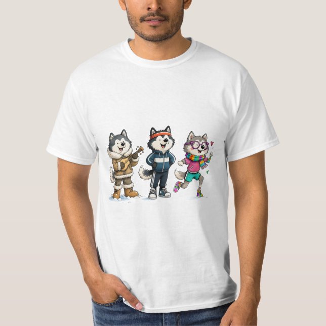 Rolig Malamute-Squad-Tröja Söt Hund Trio T-Shirt (Framsida)