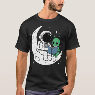 Rolig Mån Astronaut Utomjording Läs Bok Astronomi T Shirt