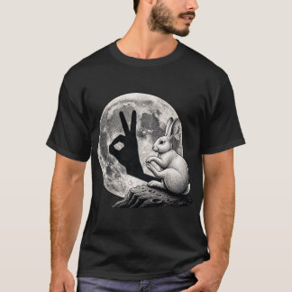 Rolig Mån Kanin Hand Skugga Söt Kanin Gester T Shirt