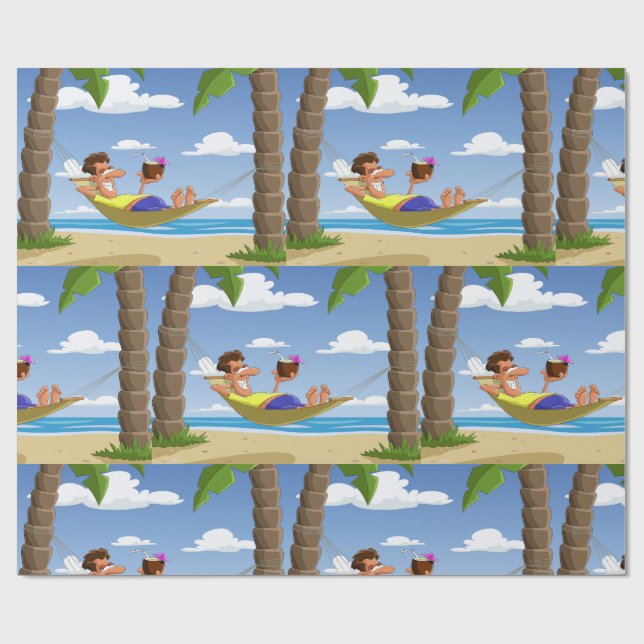 Rolig man som slappnar i hängmatta på stranden presentpapper (Platt)