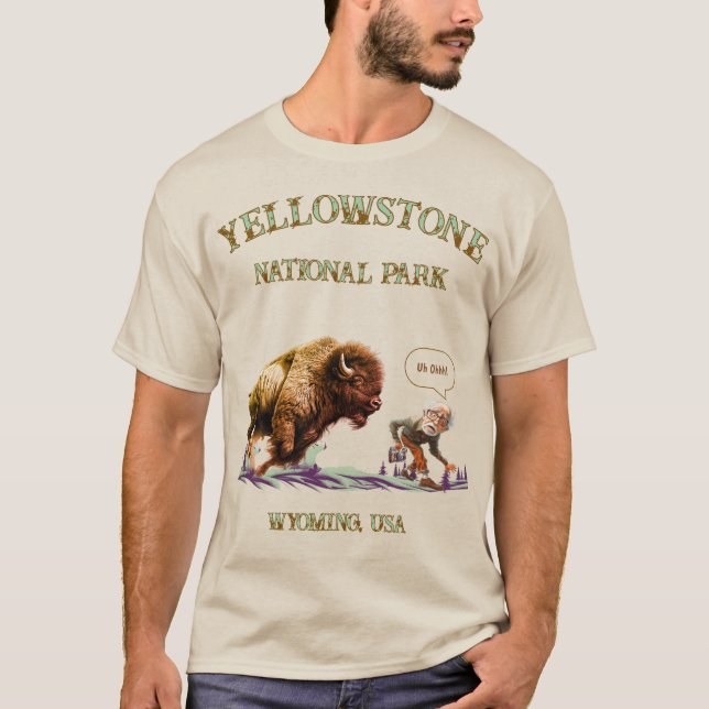 Rolig man som tar bild Bison Buffalo T-shirt (Framsida)