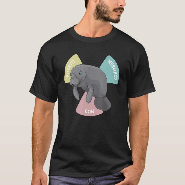 Rolig Manat Sjömermaid Diagram Flotty Potatis Havs T Shirt (Framsida)