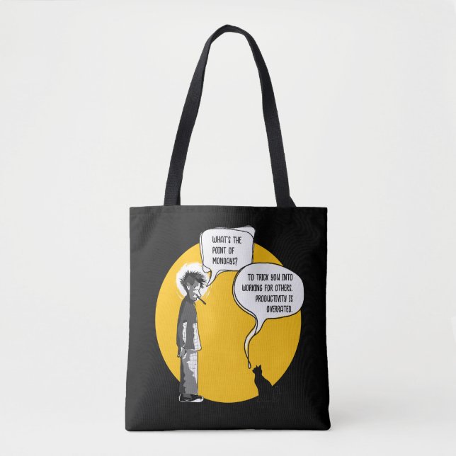 Rolig måndag Katt Kontor Humor Sarcasm Tygkasse (Framsida)