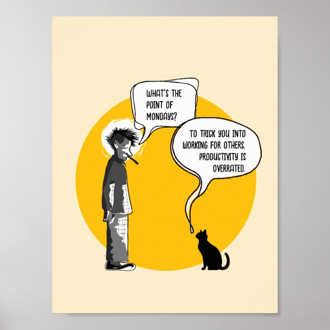 Rolig måndag katt kontor humor sarkasm poster (Framsidan)
