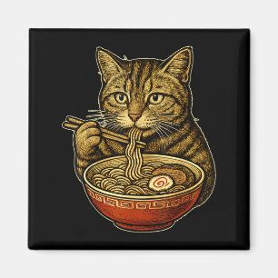 Rolig Manga Neko Otaku Anime Katt som äter Ramen S Magnet
