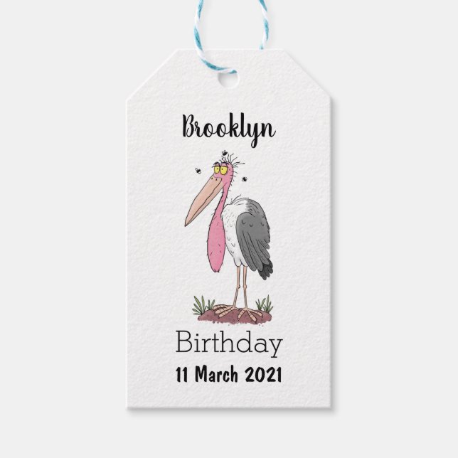 Rolig maraboustork tecknad film presentetikett (Framsidan)