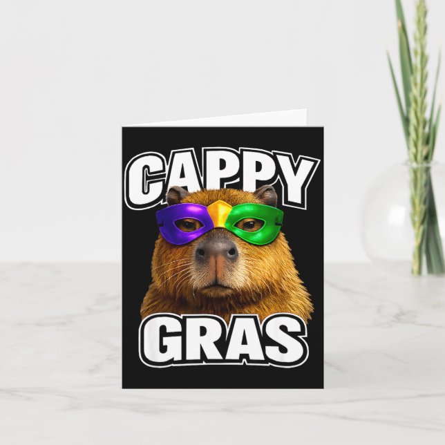Rolig mardi gras mask capybara meme  kort (Framsida)